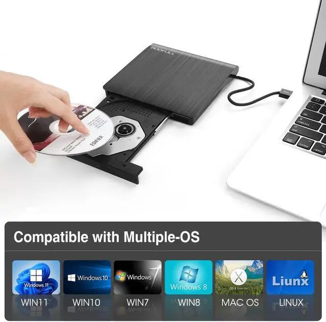 Alt view image 4 of 6 - External CD DVD +/-RW Drive USB 3.0 Protable USB DVD/CD ROM Burner Optical Drive Player Reader Writer for Windows 11/10/8/7 Laptop Desktop Computer, Mac MacBook Pro/Air, iMac, Black (Updated)