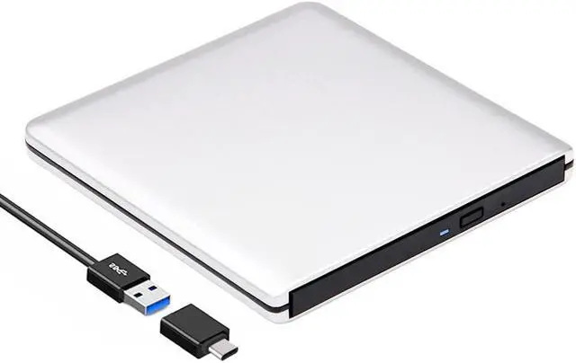 Main image of External CD DVD +/-RW Drive USB 3.0 Type-C, Ultra Slim Portable Aluminum DVD CD ROM Optical Drive Burner Reader Writer for Apple Mac MacBook Pro/ Air, iMac, Windows 11/10/8/7 Laptop PC, Silver