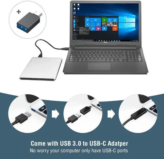 Alt view image 5 of 7 - External CD DVD +/-RW Drive USB 3.0 Type-C, Ultra Slim Portable Aluminum DVD CD ROM Optical Drive Burner Reader Writer for Apple Mac MacBook Pro/ Air, iMac, Windows 11/10/8/7 Laptop PC, Silver