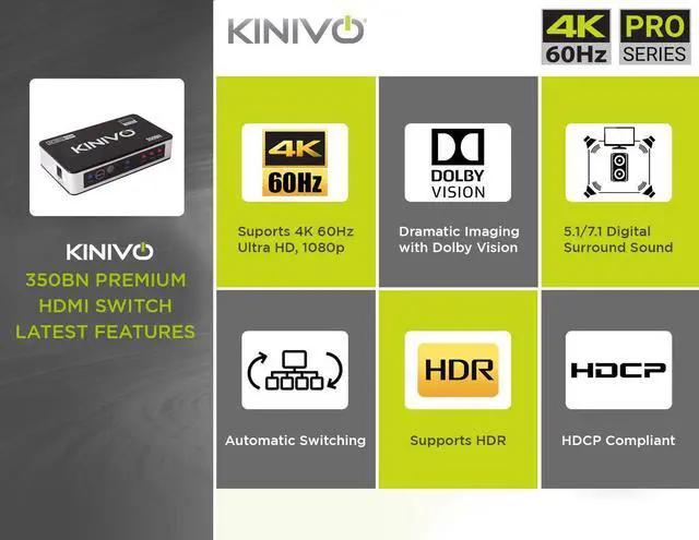 Alt view image 3 of 7 - Good Product Outlet HDMI Switch 4K HDR (3 Port, 4K 60Hz, HDMI 2.0, High Speed-18Gbps, Auto-Switching, IR Remote) - Compatible with Roku, PS4, Xbox, Apple TV, Blu-ray Player, Cable Box