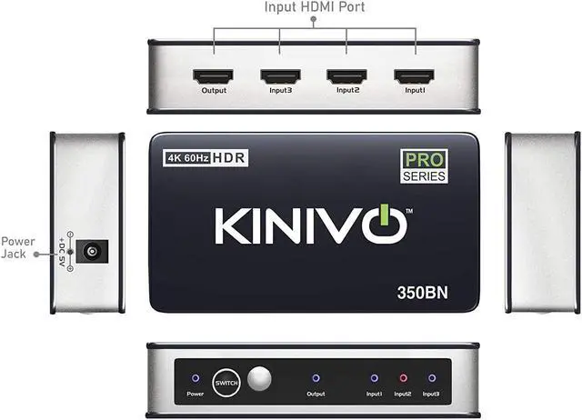Alt view image 4 of 7 - Good Product Outlet HDMI Switch 4K HDR (3 Port, 4K 60Hz, HDMI 2.0, High Speed-18Gbps, Auto-Switching, IR Remote) - Compatible with Roku, PS4, Xbox, Apple TV, Blu-ray Player, Cable Box
