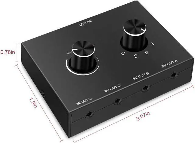 Alt view image 7 of 7 - 4 Port Audio Switch, 3.5mm Audio Switcher, Stereo AUX Audio Selector, 4 Input 1 Output / 1 Input 4 Output Audio Splitter Switcher, Audio Switcher Box, 4 channel switch knob, No External Power Required