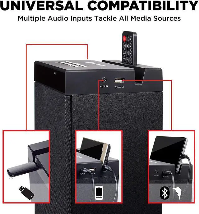 Alt view image 3 of 7 - GOgroove Bluetooth Tower Speaker with Subwoofer Built in - Floorstanding Home Speaker with Powerful Bass and Dual Drivers, 120W Peak Power, MP3 3.5mm Aux, USB 2.0 Port Flash Drive, FM Radio (Single)