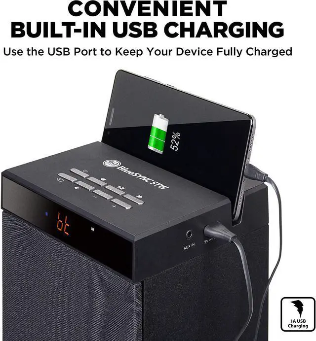 Alt view image 4 of 7 - GOgroove Bluetooth Tower Speaker with Subwoofer Built in - Floorstanding Home Speaker with Powerful Bass and Dual Drivers, 120W Peak Power, MP3 3.5mm Aux, USB 2.0 Port Flash Drive, FM Radio (Single)