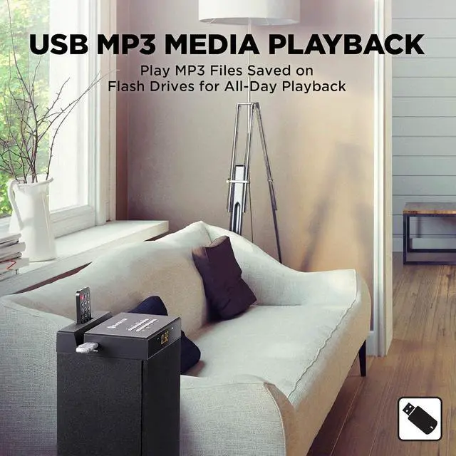 Alt view image 7 of 7 - GOgroove Bluetooth Tower Speaker with Subwoofer Built in - Floorstanding Home Speaker with Powerful Bass and Dual Drivers, 120W Peak Power, MP3 3.5mm Aux, USB 2.0 Port Flash Drive, FM Radio (Single)