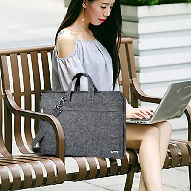 Alt view image 7 of 7 - Laptop Bag 17 17.3 Inch Water-resistant Laptop Sleeve Case with Shoulder Straps & Handle Computer Case Cover Slim Briefcase Compatible with 17-18 Hp    Grey