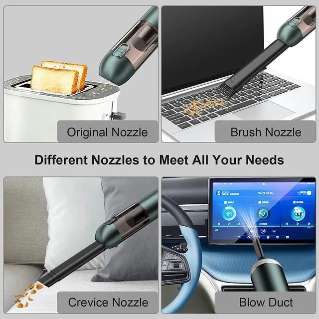 Alt view image 5 of 6 - Car Vacuum Cleaner High Power Cordless Rechargeable 16000 Pa Powerful Suction, Mini Vacuum with Blower, Portable Vacuum Cleaner for Car with LED and SOS Light-Green