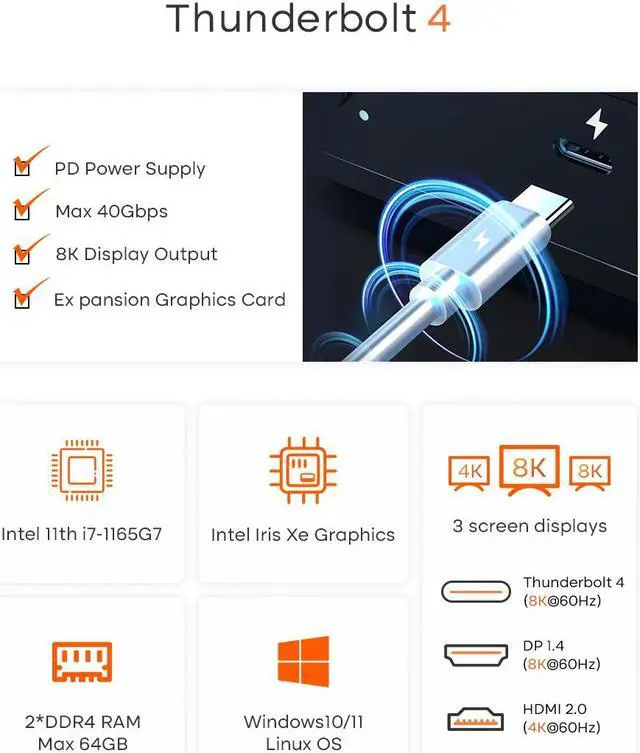 Alt view image 4 of 7 - Ninkear M11 Mini PC Windows 11 Intel 11th I7-1165G7 16GB DDR4 512GB SSD WIFI 6.0 Desktop Gaming Computer