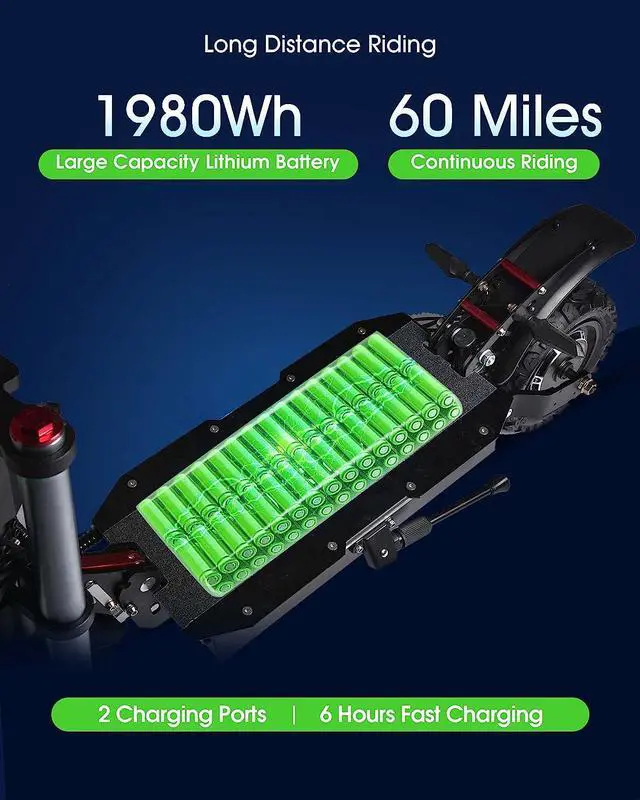 Alt view image 7 of 7 - Adults Electric Scooter, Max Speed 50 MPH, 60V 33Ah 5600W High Power Dual Motor,Up to 60Miles Range Battery, 11 Inch Pneumatic Off-Road Tires with Detachable Seat for Daily Commuting, Off-Road