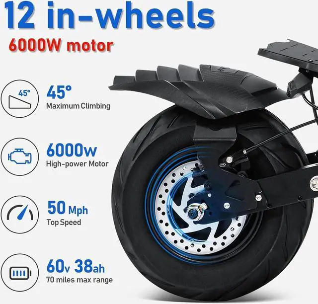 Alt view image 6 of 7 - Adult Electric Scooter Series Dual Drive 5600W-6000W Motor, Max Speed 50mph, Max Range 60~70 Miles, All Terrain Off-Road Tires, Electric Scooter with Detachable Seat