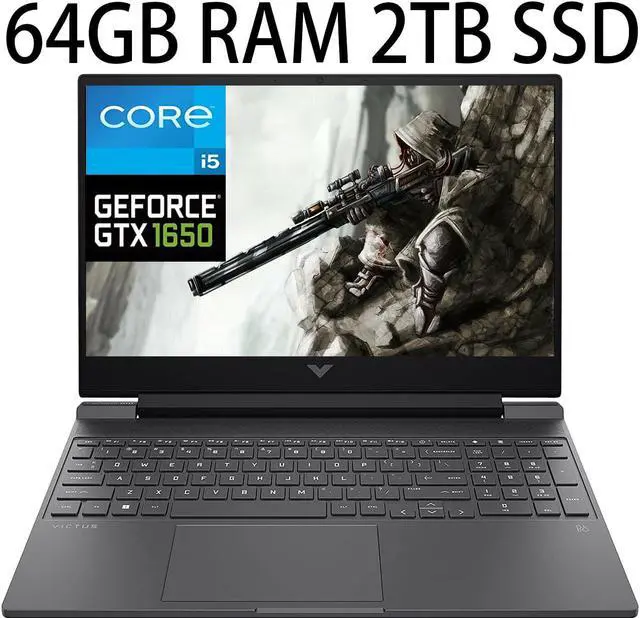 Main image of HP Victus 15 Gaming Laptop, 12th Gen Intel 8-Core i5-12450H (>i7-11370H) GeForce GTX 1650, 64GB DDR4  2TB PCIe SSD, 15.6" FHD IPS 144Hz Display, WiFi, USB, HDMI Bluetooth, Windows 11 Pro