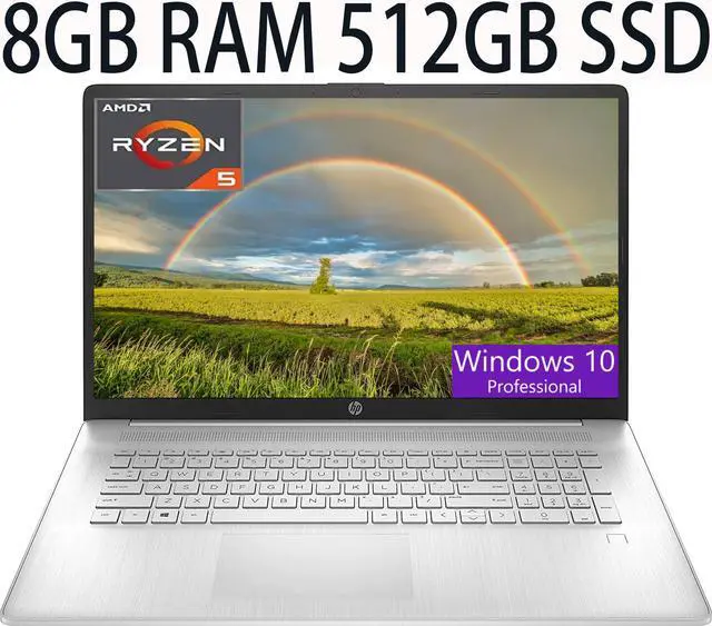 Main image of HP 17 Thin and Light Laptop, AMD Ryzen 5 5500U Processor 6-Core, AMD Radeon Graphics, 8GB DDR4  512GB PCIe SSD, 17.3" diagonal FHD (1920 x 1080) IPS, anti-glare Display, Bluetooth, Windows 10 Pro