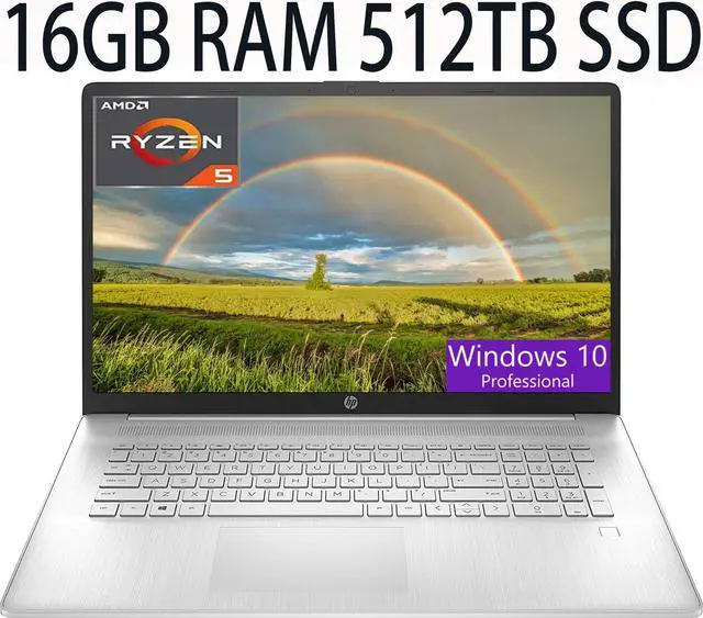 Main image of HP 17 Thin and Light Laptop, AMD Ryzen 5 5500U Processor 6-Core, AMD Radeon Graphics, 16GB DDR4  512GB PCIe SSD, 17.3" diagonal FHD (1920 x 1080) IPS, anti-glare Display, Bluetooth, Windows 10 Pro
