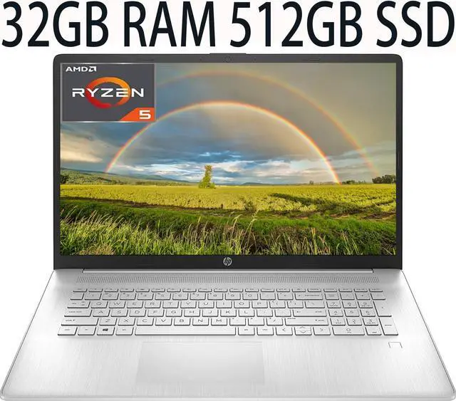 Main image of HP 17 Thin and Light Laptop, AMD Ryzen 5 5500U Processor 6-Core, AMD Radeon Graphics, 32GB DDR4  512GB PCIe SSD, 17.3" diagonal FHD (1920 x 1080) IPS, anti-glare Display, Bluetooth, Windows 10