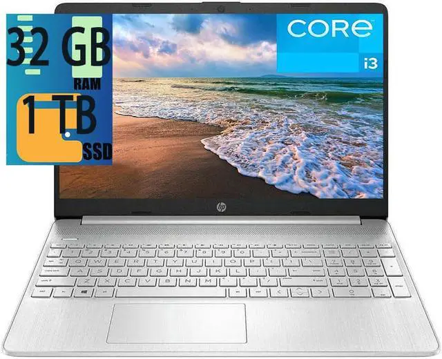 Main image of HP Newest 15 laptop, 11th Gen Intel Core i3-1115G4 2-Cores Processor, Intel UHD Graphics, 32GB DDR4  1TB PCIe SSD, 15.6" diagonal HD Display, WiFi, USB, Bluetooth, HDMI, Webcam, Windows 11