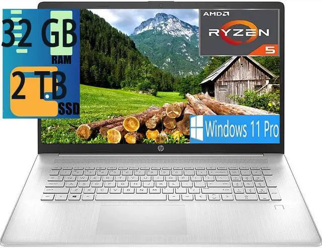 Main image of HP 17 Business Laptop, AMD Ryzen5 5500U 6-Cores Processor, AMD Radeon Graphics, 32GB DDR4  2TB PCIe SSD, 17.3" FHD IPS Display, Numeric Keypad, Fingerprint, HDMI, Webcam, WiFi, USB, Windows 11 Pro