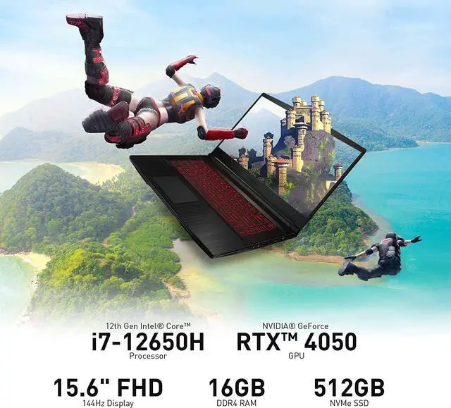 Alt view image 6 of 7 - MSI GF63 15 Gaming Laptop, 12th Gen Intel Core i7-12650H(Beats i9-11950H), RTX 4050 6GB Graphics, 32GB DDR4  1TB PCIe SSD, 15.6" FHD 144Hz Display, Backlight Keyboard, Bluetooth, Windows 11 Pro