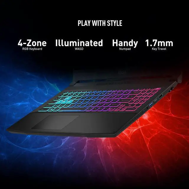 Alt view image 7 of 7 - MSI Katana 15 Gaming Laptop, 15.6" Full HD 144Hz Display, Intel Core i7-13620H 10 Core, NVIDIA GeForce RTX 4070, 32GB DDR5  2TB PCIe SSD, USB-Type C, Cooler Boost 5, Windows 10 Pro