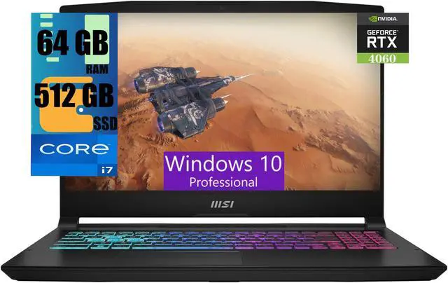 Main image of MSI Katana 15 Laptop, 15.6" FHD 144Hz Display, Intel Core i7-13620H 10 Cores Processor, NVIDIA GeForce RTX 4060 8 GB GDDR6, 64GB DDR5  512GB PCIe SSD, Cooler Boost 5, Windows 10 Pro