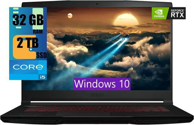 Main image of MSI Thin GF63 15 Gaming Laptop, 15.6" FHD 144Hz, Intel Core i5-12450H 10 cores Up to 4.7 GHz Processor, NVIDIA GeForce RTX 2050 4 GB, 32GB DDR4  2TB PCIe SSD, Cooler Boost 5, Windows 10