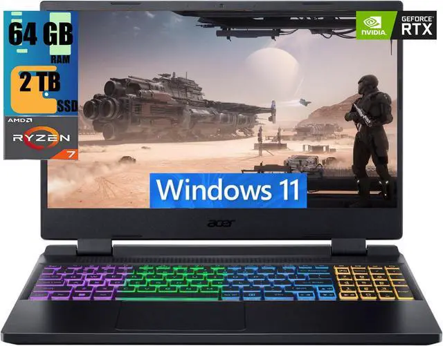 Main image of Acer Nitro 5 15 Gaming Laptop, 15.6" QHD 165Hz Display, AMD Ryzen 7 6800H 8 Core processor, GeForce RTX 3070 Ti 8GB GDDR6, 64GB DDR5  2TB PCIe SSD, Wi-Fi 6E, RGB Backlit, Windows 11