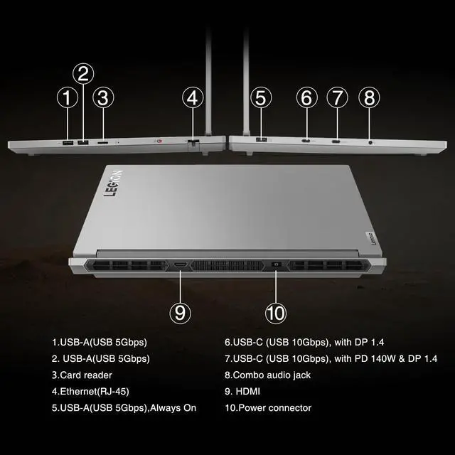 Alt view image 4 of 7 - Lenovo Legion 16 Gaming Laptop, 16" QHD+ 165 Hz Display, Intel Core i9-14900HX 24 Cores Processor, NVIDIA GeForce RTX 4070 8GB GDDR6, 32GB DDR5  2TB PCIe SSD, RGB Backlit Keyboard, Windows 10 Pro