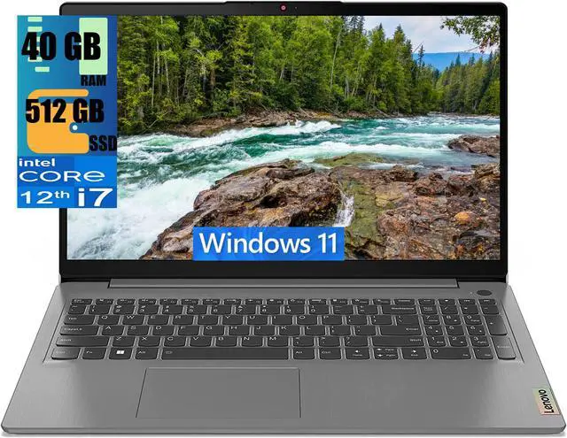 Main image of Lenovo IdeaPad 3 15 Laptop, 15.6" Full HD Touchscreen, Intel Core i7-1255U 10-Core Processor, Intel Iris Xe Graphics, 40GB DDR4  512GB PCIe SSD, Backlit Keyboard, Fingerprint, Windows 11