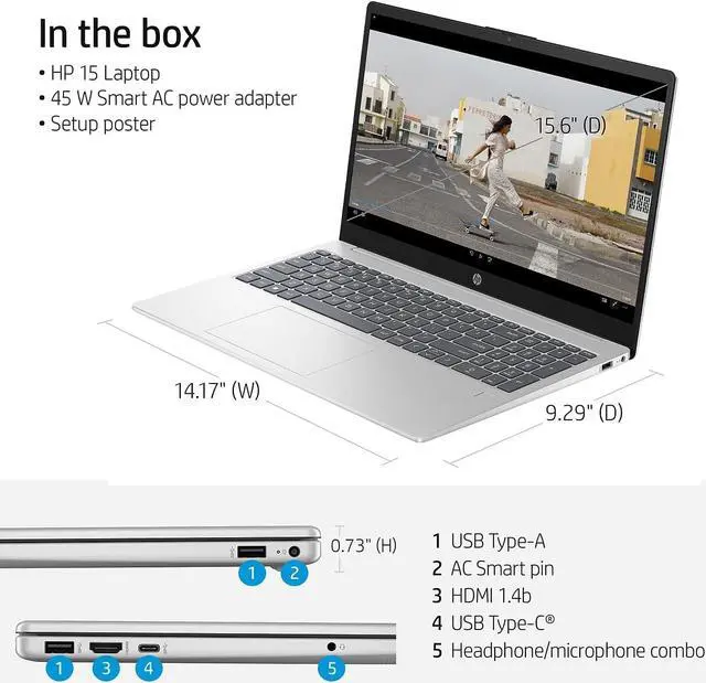 Alt view image 6 of 6 - HP 15 Laptop, 15.6" FHD (1920 x 1080) Display, 11th Gen Intel Core i5-1135G7 4 cores Processor, Intel Iris Xe Graphics, 12GB DDR4  1TB PCIe SSD, Bluetooth, HDMI, Windows 10 Pro