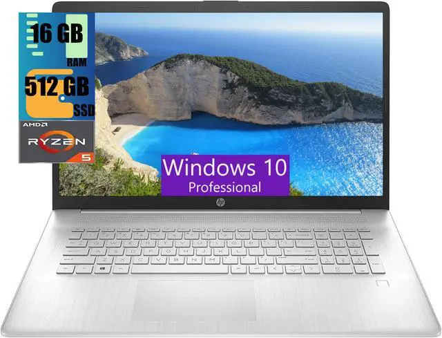 Main image of HP 17 Laptop, 17.3" FHD (1920 x 1080) Display, AMD Ryzen 5 5500U 6-Core up to 4.0GHz Processor, AMD Radeon Graphics, 16GB DDR4  512GB PCIe SSD, Fingerprint, Webcam, WiFi, Windows 10 Pro
