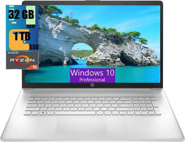 Main image of HP 17 Laptop, 17.3" HD+ Touchscreen Display, AMD Ryzen 5 7530U 6 cores Processor, AMD Radeon Graphics, 32GB DDR4  1TB PCIe SSD, Wi-Fi 6, HDMI, Backlit KB, Webcam, Windows 10 Pro