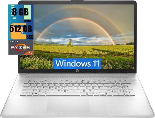 Main image of HP 17 Laptop, 17.3" HD Touchscreen, AMD Ryzen 5 5625U 6 Cores Processor, AMD Radeon Graphics, 8GB DDR4  512GB PCIe SSD, 802.11AC WiFi, Bluetooth 5.0, Webcam, Windows 11