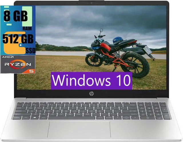 Main image of HP 15.6 Laptop, 15.6" FHD (1920 x 1080) Display, AMD Ryzen 5 7520U 4-Core Processor, AMD Radeon Graphics, 8GB DDR4  512GB PCIe SSD, Wi-Fi 6, Bluetooth 5.3, HD Camera, Windows 10