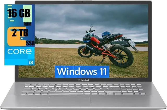 Main image of ASUS Vivobook 17 Laptop, 17.3" FHD (1920x1080) Display, Intel 10 Core i3-1220P (Beats i7-1195G7), Intel UHD Graphics, 16GB DDR4  2TB PCIe SSD, Fingerprint Reader, Silver, Windows 11