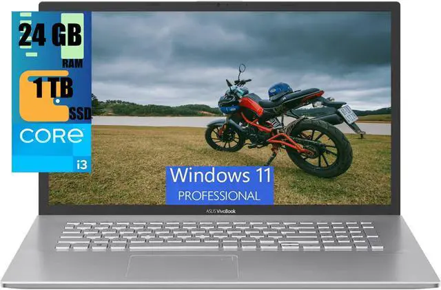 Main image of ASUS Vivobook 17 Laptop, 17.3" FHD (1920x1080) Display, Intel 10 Core i3-1220P (Beats i7-1195G7), Intel UHD Graphics, 24GB DDR4  1TB PCIe SSD, Fingerprint Reader, Silver, Windows 11 Pro
