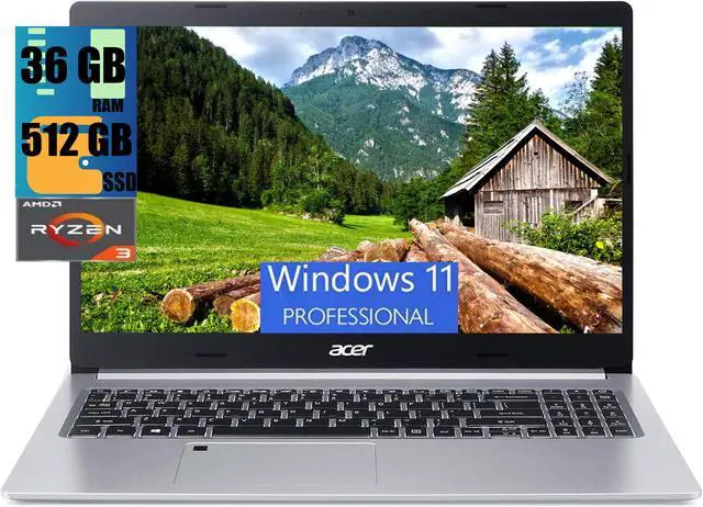 Main image of Acer Aspire 5 Slim Laptop, 15.6" Full HD, AMD Ryzen 3 3350U (Upto 3.5GHz,Beat i3-1115G4), AMD Radeon Vega 6, 36GB DDR4  512GB PCIe SSD, Fingerprint Reader, Backlit KB, Windows 11 Pro