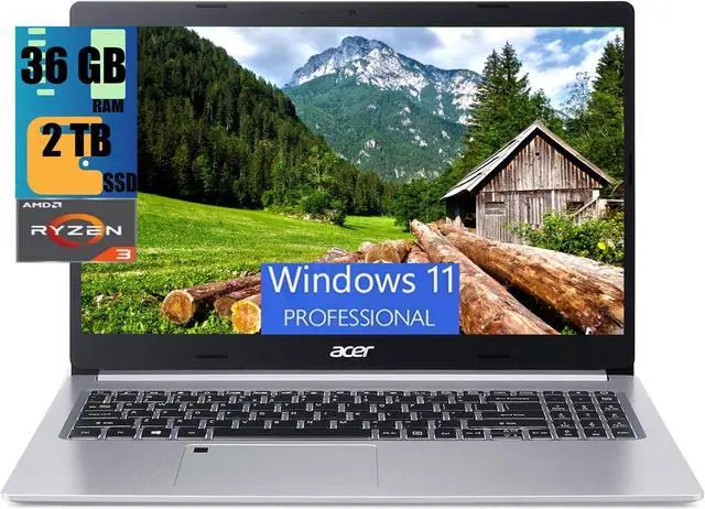 Main image of Acer Aspire 5 Slim Laptop, 15.6" Full HD, AMD Ryzen 3 3350U (Upto 3.5GHz,Beat i3-1115G4), AMD Radeon Vega 6, 36GB DDR4  2TB PCIe SSD, Fingerprint Reader, Backlit KB, Windows 11 Pro