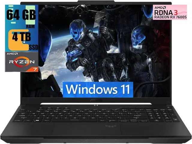 Main image of ASUS TUF Gaming A16 Laptop, 16" FHD+ 165Hz Display, AMD Ryzen 7 7735HS 8 Cores Processor, AMD Radeon RX 7600S 8GB GDDR6, 64GB DDR5  4TB PCIe SSD, Backlit USB-C USB4 Fast Charging, Windows 11