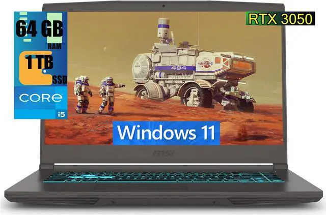 Main image of MSI Thin 15 Gaming Laptop, 15.6" FHD 144Hz Display, 12th Gen Intel 8-core i5-12450H Processor, NVIDIA GeForce RTX 3050 4GB Graphic, 64GB DDR4  1TB PCIe SSD, Backlit Keyboard,  Windows 11