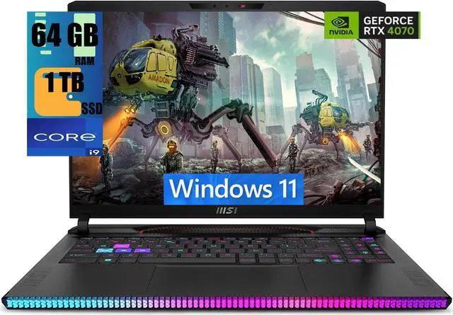 Main image of MSI Raider GE68HX 16 Gaming Laptop, 16" FHD+ IPS 144Hz Display, Intel 24-core i9-14900HX Processor, NVIDIA GeForce RTX 4070 8GB Graphic, 64GB DDR5  1TB PCIe SSD, RGB Backlit, Windows 11