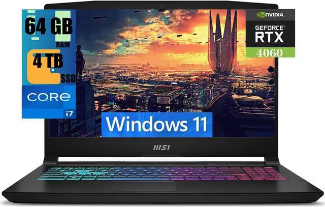 Main image of MSI Katana A15 Gaming Laptop, 15.6" FHD 144Hz Display, 13th Gen Intel 10-Core i7-13620H Processor, NVIDIA GeForce RTX 4060 8GB Graphic, 64GB DDR5  4TB PCIe SSD, RGB Backlit Keyboard, Windows 11