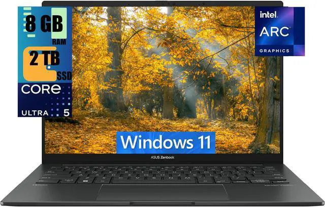 Main image of ASUS Zenbook 14 OLED Laptop, 14" FHD+ (1920x1200) Touchscreen, Intel 14-core Ultra 5 125H Processor, Intel Arc graphics, 8GB  DDR4  2TB PCIe SSD, Backlit Thunderbolt Harman/kardon, Windows 11 Home