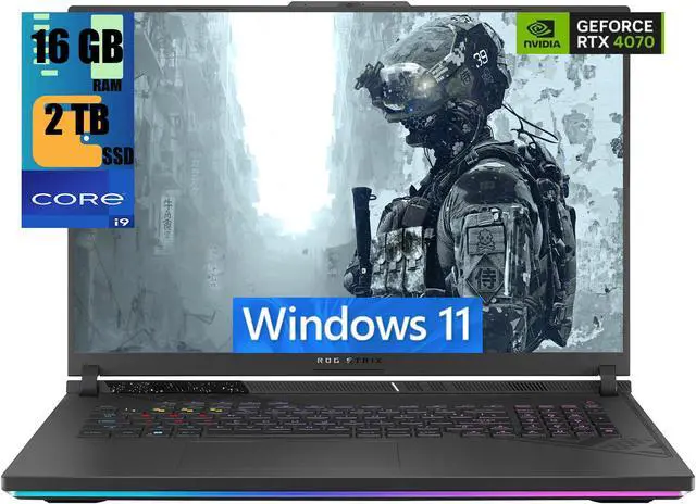 Main image of ASUS ROG Strix G18 Gaming Laptop, 18" QHD 240Hz Display, Intel Core i9-13980HX 24-Core Processor, NVIDIA GeForce RTX 4070 8GB GDDR6 Graphics, 16GB DDR5  2TB PCIe SSD, RGB Backlit, Windows 11