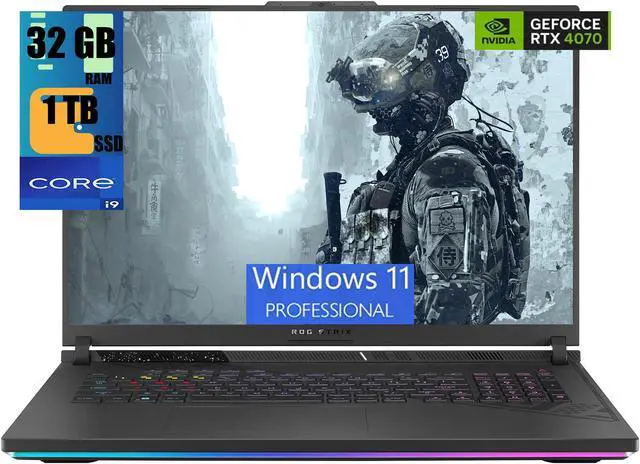 Main image of ASUS ROG Strix G18 Gaming Laptop, 18" QHD 240Hz Display, Intel Core i9-13980HX 24-Core Processor, NVIDIA GeForce RTX 4070 8GB GDDR6 Graphics, 32GB DDR5  1TB PCIe SSD, RGB Backlit, Windows 11 Pro