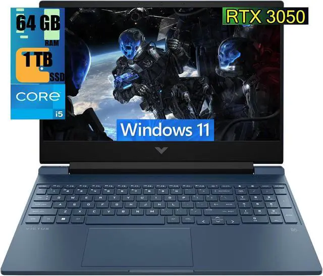Main image of HP Victus 15 Gaming Laptop, 15.6" FHD 144Hz Display, Intel Core i5-12450H 8-core Processor, NVIDIA GeForce RTX 3050 4GB GDDR6, 64GB DDR4  1TB PCIe SSD, Backlit Keyboard, Wi-Fi 6, Windows 11