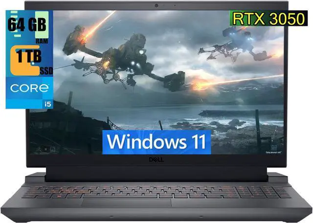 Main image of DELL G15 5530 15 Gaming Laptop, 15.6" FHD 120Hz Display, Intel 10-core i5-13450HX Processor, NVIDIA GeForce RTX 3050 6GB Graphic, 64GB DDR5  1TB PCIe SSD, Backlit Keyboard, Windows 11
