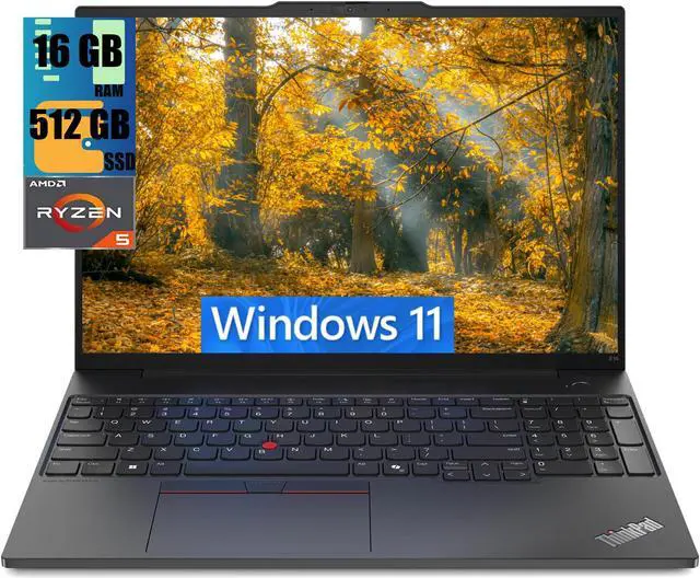 Main image of Lenovo ThinkPad E16 Laptop, 16.0" WUXGA IPS Display, AMD Ryzen 5 7530U 6-Core Processor, AMD Radeon Graphics, 16GB  DDR4  512GB   PCIe SSD, Backlit KYB, Fingerprint, WiFi 6, Windows 11 Home