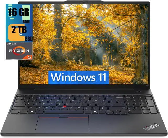 Main image of Lenovo ThinkPad E16 Laptop, 16.0" WUXGA IPS Display, AMD Ryzen 5 7530U 6-Core Processor, AMD Radeon Graphics, 16GB  DDR4  2TB PCIe SSD, Backlit KYB, Fingerprint, WiFi 6, Windows 11 Home