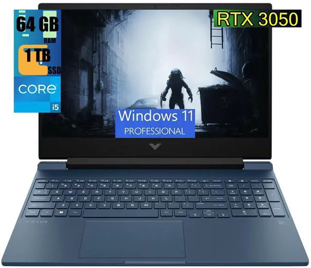 Main image of HP Victus 15 Gaming Laptop, 15.6" FHD 144Hz Display, Intel Core i5-12450H 8 Cores Processor, NVIDIA GeForce RTX 3050 4 GB GDDR6, 64GB DDR4  1TB PCIe SSD, Backlit Keyboard, Wi-Fi 6, Windows 11 Pro