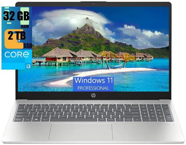 Main image of HP 15 Laptop, 15.6" FHD (1920 x 1080) Display, Intel Core i3-N305 8 Cores Processor, Intel UHD Graphics, 32GB DDR4  2TB PCIe SSD, Wi-Fi 6 and Bluetooth 5.3, Fingerprint, Windows 11 Pro