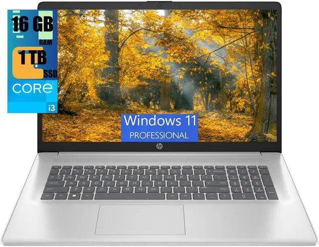 Main image of HP 17 Laptop, 17.3" FHD (1920 x 1080) Display, Intel Core i3-1215U 6 cores Processor, Intel UHD Graphics, 16GB DDR4  1TB PCIe SSD, Wi-Fi 5 and Bluetooth 5 720p HD Privacy Camera, Windows 11 Pro